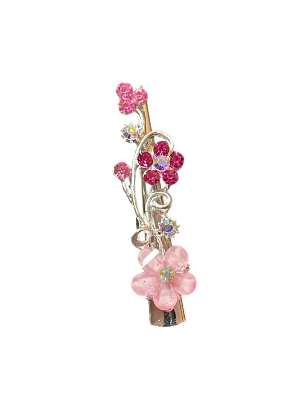 Pink Floral Rhinestone Hair Barrette 2.5”FINAL PRICE DROP